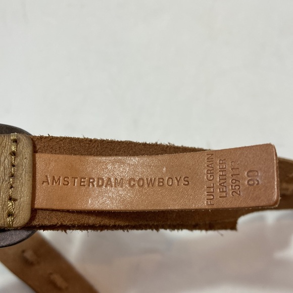 Amsterdam Leather Circle Belt Full Grain leather Beige Antique Silver Buckle Med - Picture 4 of 6